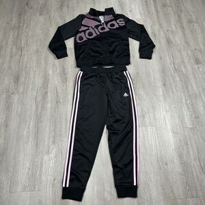 Adidas Track Suit‎ Girls Small (7/8) Pink Black Jogger Pants and Jacket